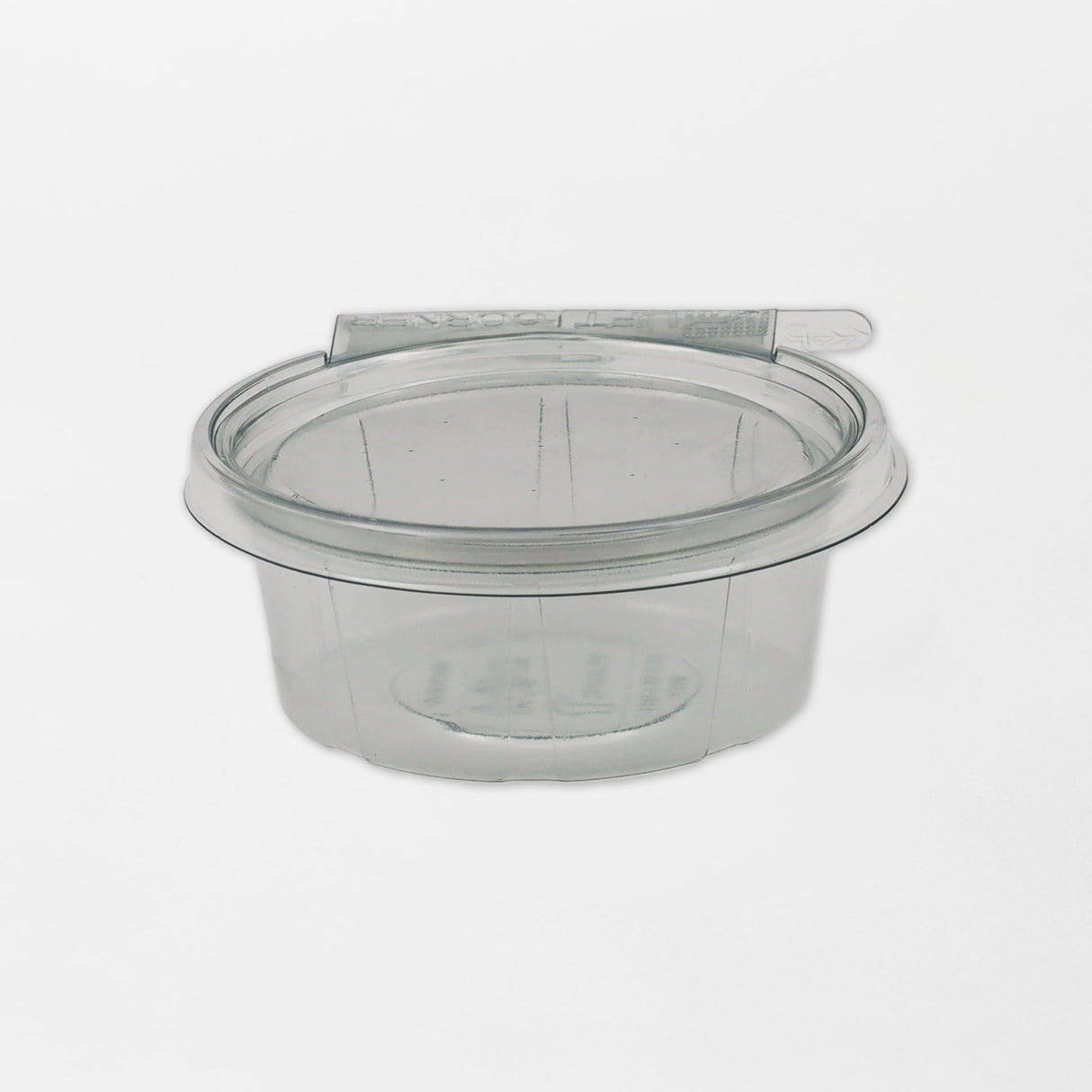 Anti-tamper pyöreä saranakansirasia sinetillä läpinäkyvä 180ml rPET (350kpl/ltk)