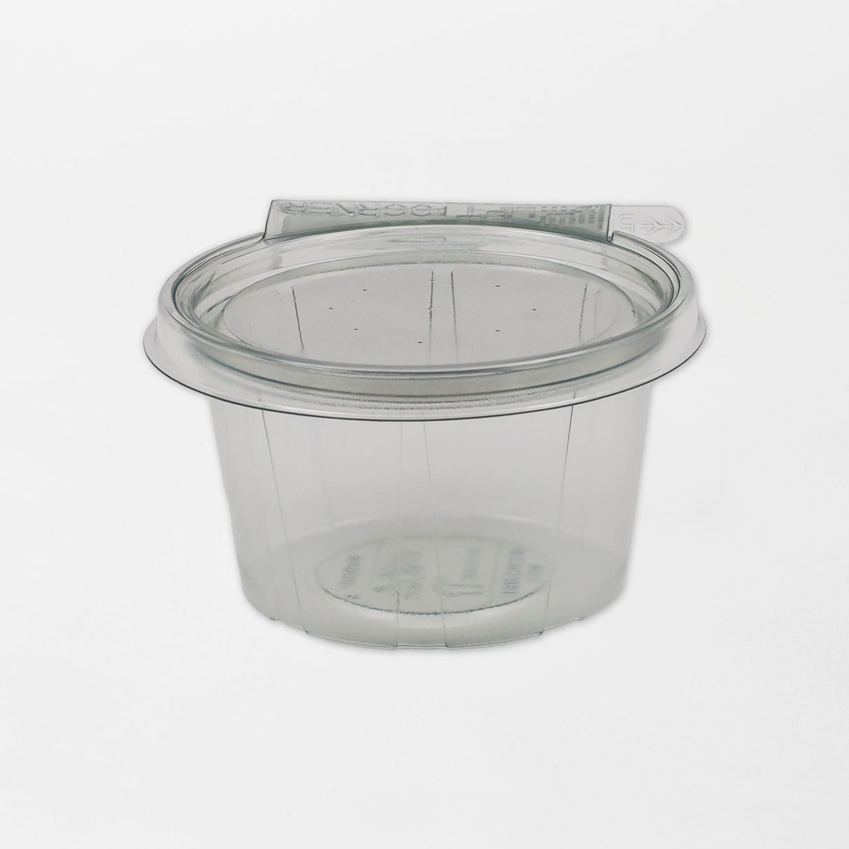 Anti-tamper pyöreä saranakansirasia sinetillä läpinäkyvä 250ml rPET (350kpl/ltk)