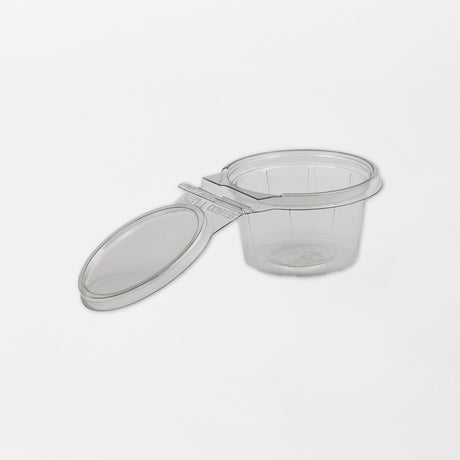 Anti-tamper pyöreä saranakansirasia sinetillä läpinäkyvä 250ml rPET (350kpl/ltk)