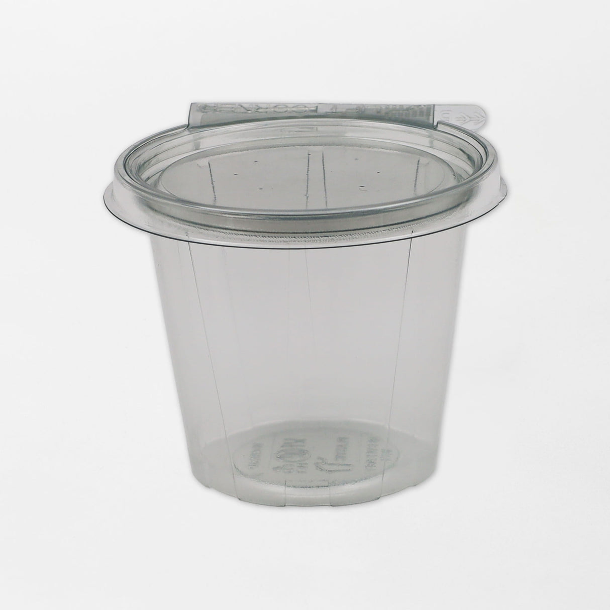 Anti-tamper pyöreä saranakansirasia sinetillä läpinäkyvä 450ml rPET (350kpl/ltk)