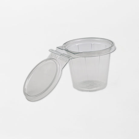 Anti-tamper pyöreä saranakansirasia sinetillä läpinäkyvä 450ml rPET (350kpl/ltk)