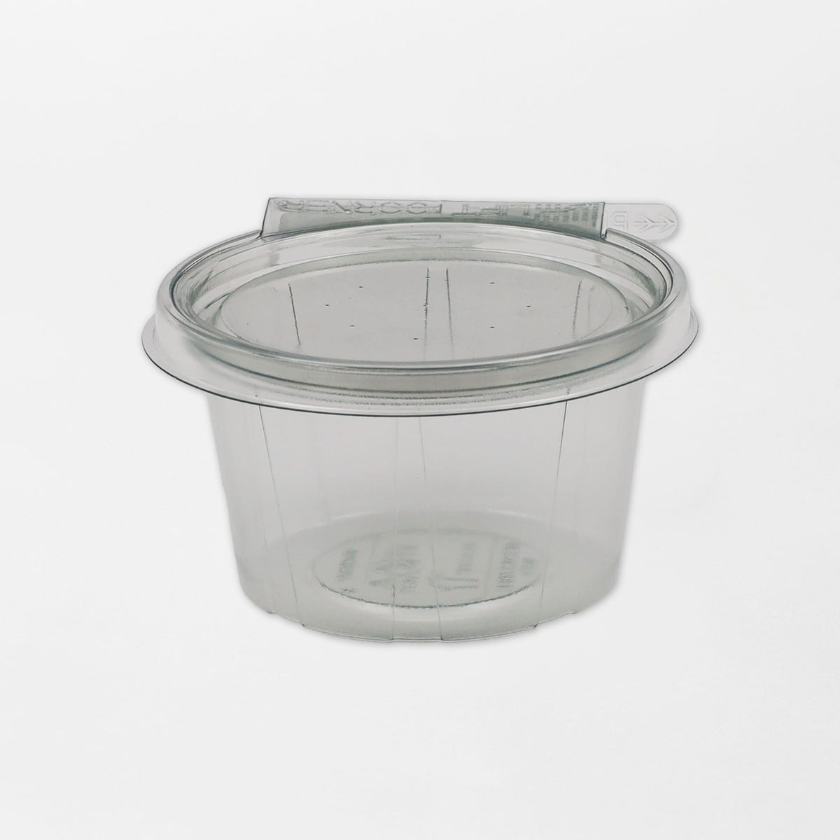 Anti-tamper pyöreä saranakansirasia sinetillä läpinäkyvä 250ml rPET (350kpl/ltk)