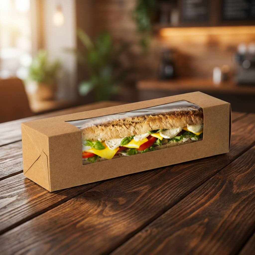 Cardboard baguette box with window 7.5x7.5x30cm (300pcs/box)