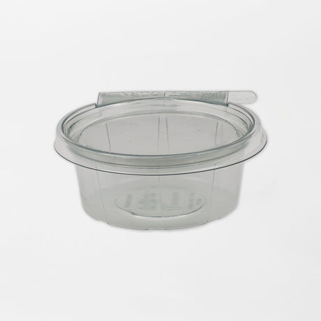 Anti-tamper pyöreä saranakansirasia sinetillä läpinäkyvä 180ml rPET (350kpl/ltk)