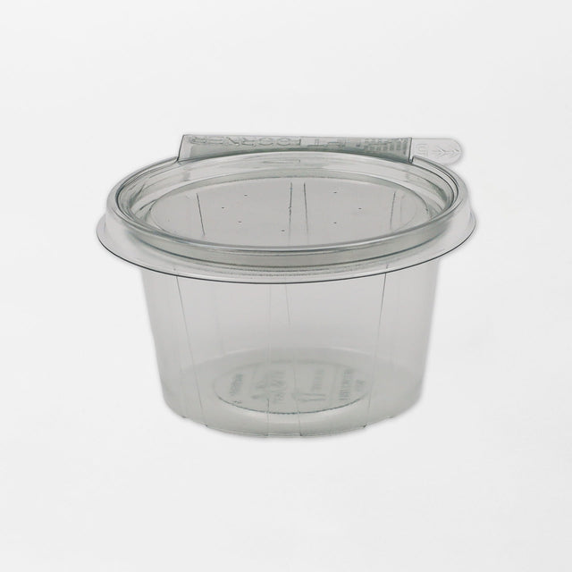 Anti-tamper pyöreä saranakansirasia sinetillä läpinäkyvä 250ml rPET (350kpl/ltk)